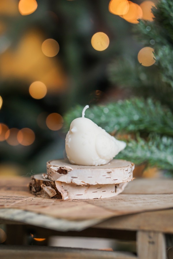 Sojų vaško žvakė balta "Paukštelis” 